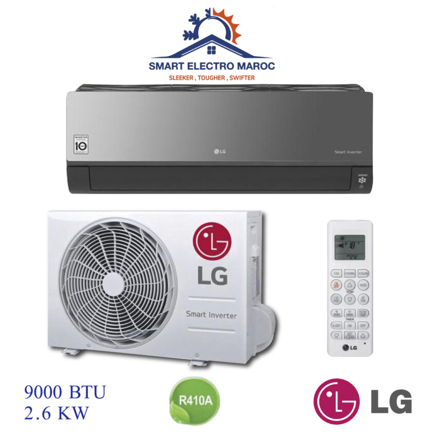 Climatiseur LG 9000 BTU Inverter Artcool, performant et respectueux de l’environnement, avec un design élégant et moderne.