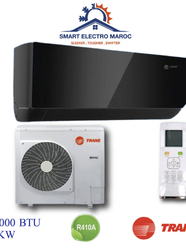 Climatiseur Trane Noir Miroir 24000 BTU R410 – Performance, élégance et économie d’énergie.