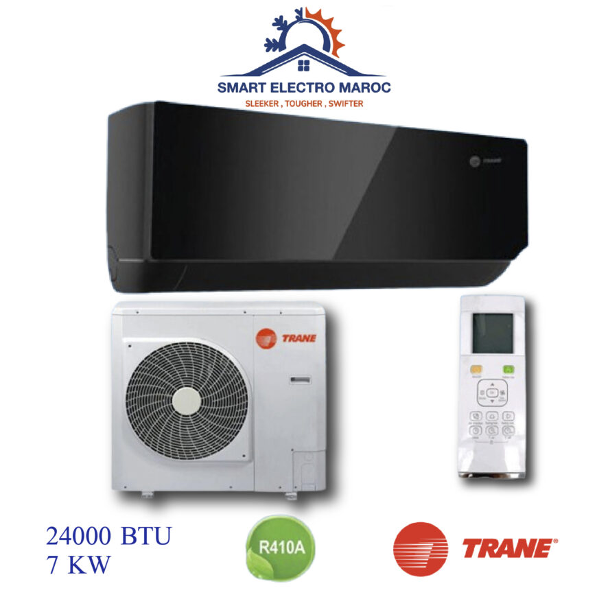 Climatiseur Trane Noir Miroir 24000 BTU R410 – Performance, élégance et économie d’énergie.