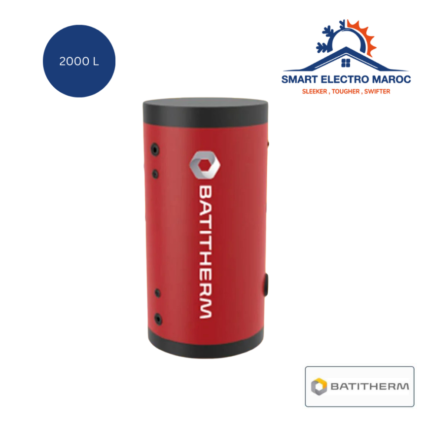 Ballon de stockage d’eau chaude Batitherm 2000 L, capacité élevée et performance thermique, avec installation en option et livraison gratuite au Maroc.
