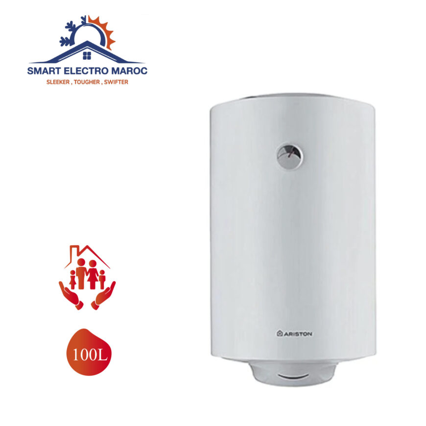 Chauffe-eau Électrique Ariston 100 L, adapté pour foyers nombreux, avec installation en option et livraison gratuite au Maroc.