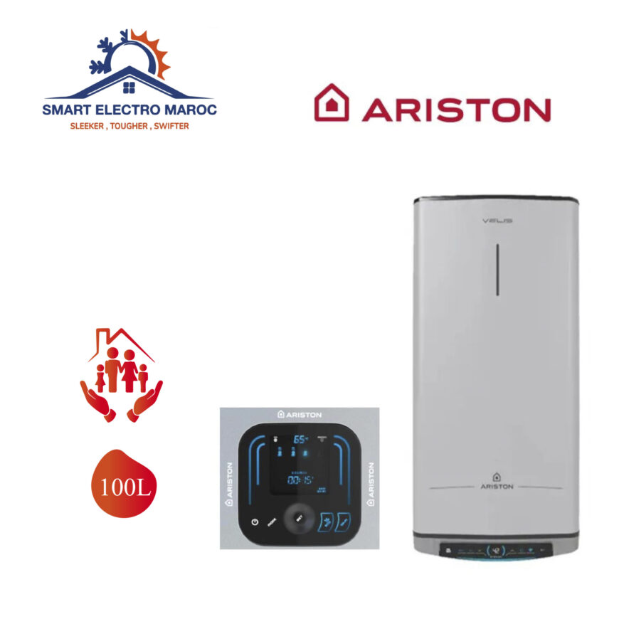 Chauffe-eau Électrique Ariston 100 L Velis Evo Wifi, connecté et économique, avec installation en option et livraison gratuite au Maroc.