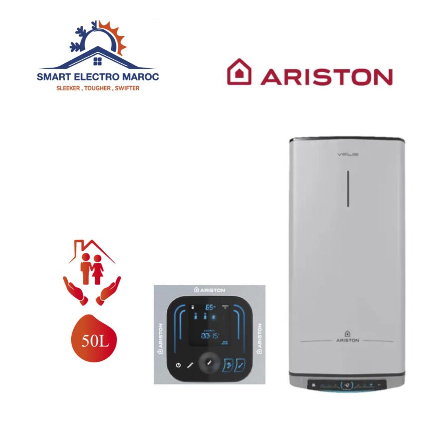 Chauffe-eau Électrique Ariston 50 L Velis Evo Wifi, connecté et performant, avec installation en option et livraison gratuite au Maroc.