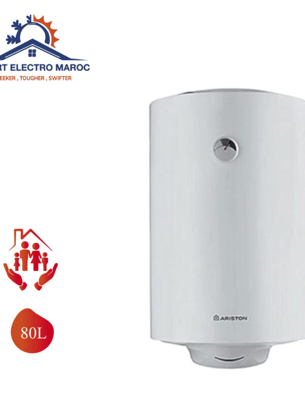 Chauffe-eau Électrique Ariston 80 L, adapté pour foyers moyens, avec installation en option et livraison gratuite au Maroc.