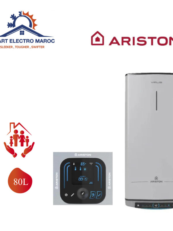 Chauffe-eau Électrique Ariston 80 L Velis Evo Wifi, connecté et économique, avec installation en option et livraison gratuite au Maroc.