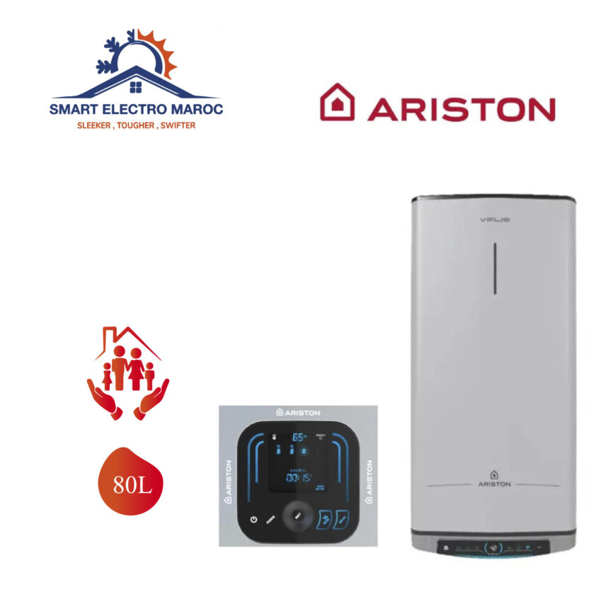 Chauffe-eau Électrique Ariston 80 L Velis Evo Wifi, connecté et économique, avec installation en option et livraison gratuite au Maroc.