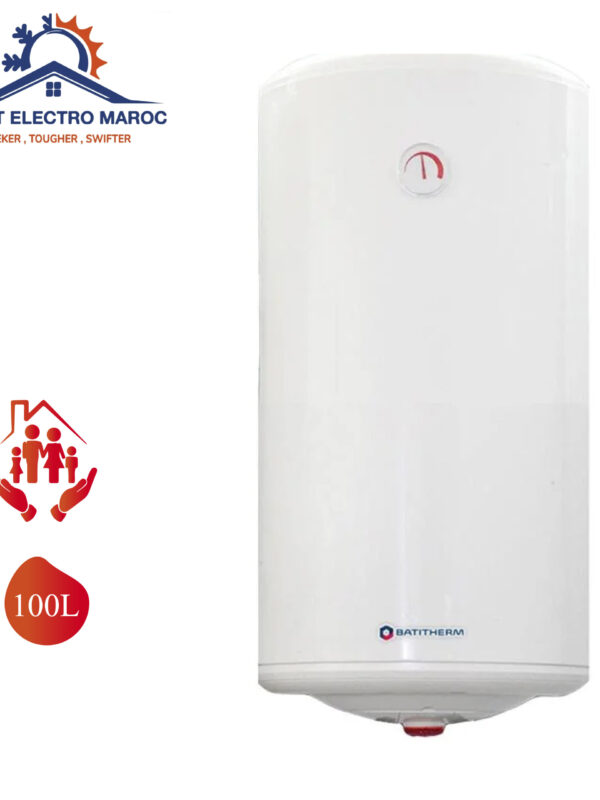 Chauffe-eau Électrique Batitherm 100 L, grande capacité et performant, avec installation en option et livraison gratuite au Maroc.