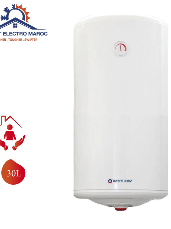 Chauffe-eau Électrique Batitherm 30 L, adapté pour foyers petits, avec installation en option et livraison gratuite au Maroc.