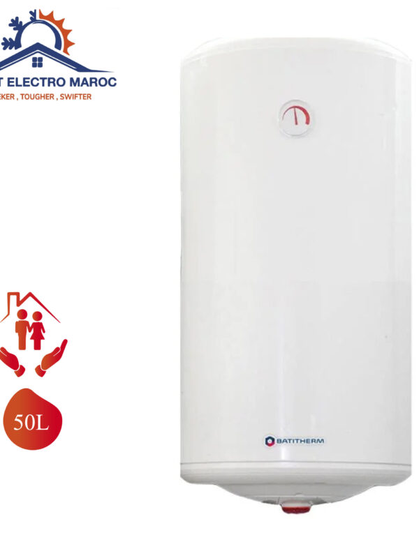 Chauffe-eau Électrique Batitherm 50 L, compact et performant, avec installation en option et livraison gratuite au Maroc.