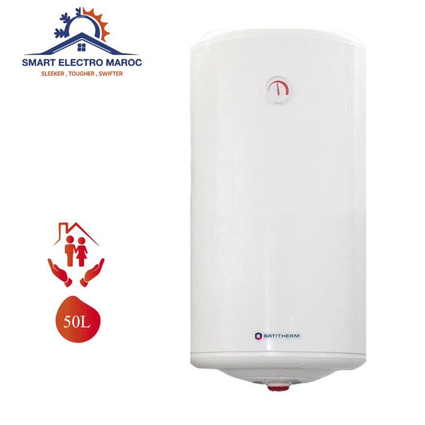 Chauffe-eau Électrique Batitherm 50 L, compact et performant, avec installation en option et livraison gratuite au Maroc.