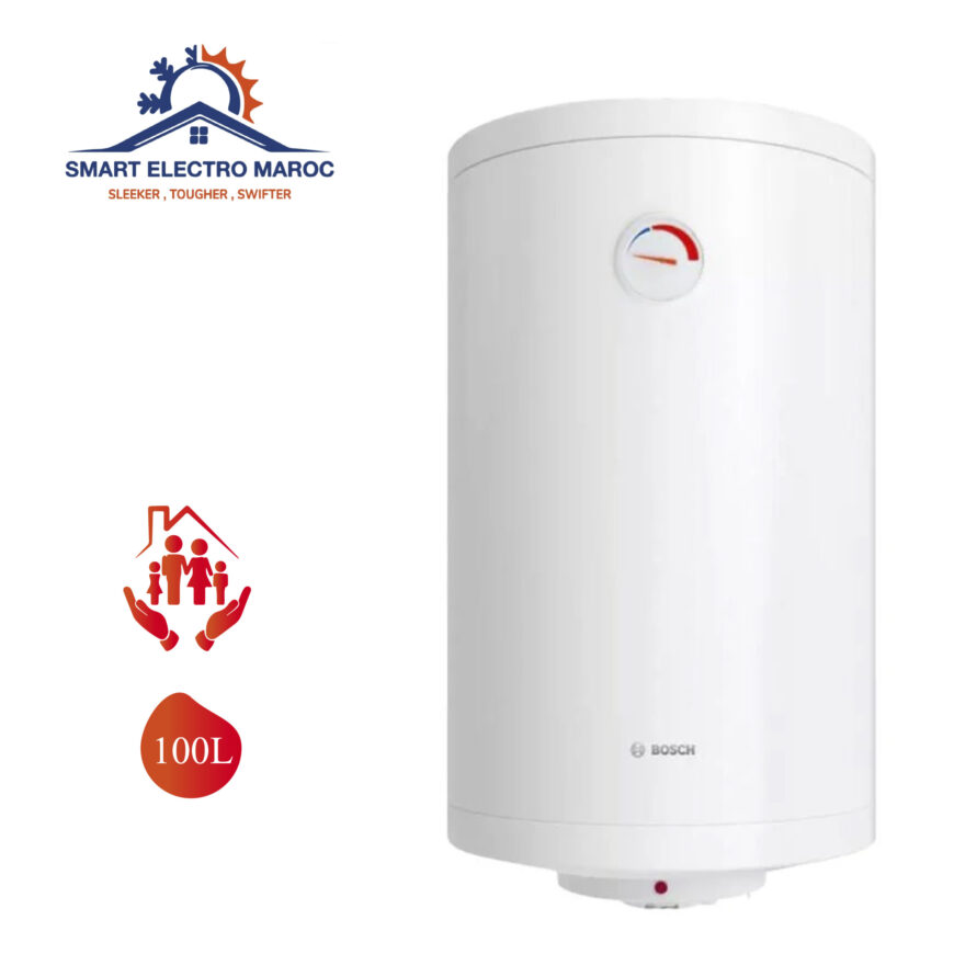 Chauffe-eau Électrique Bosch 100 L, parfait pour grandes familles, avec installation en option et livraison gratuite au Maroc.