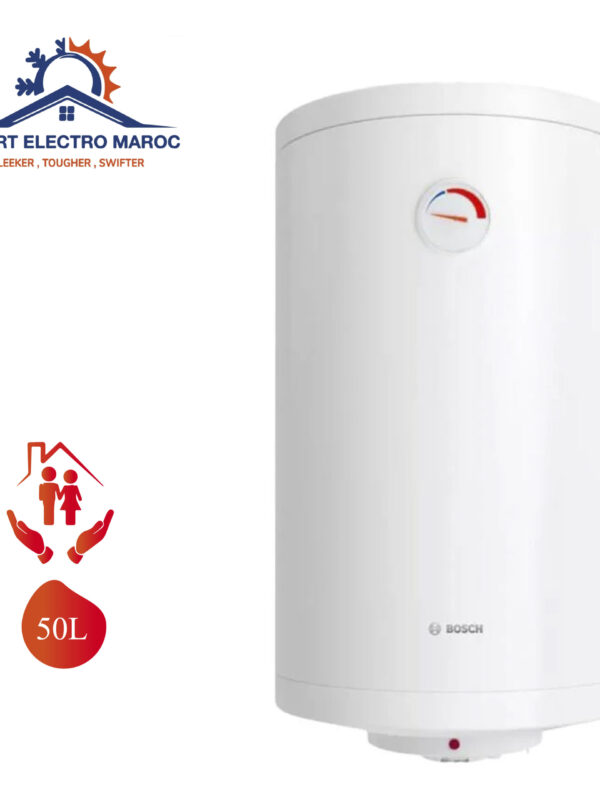 Chauffe-eau Électrique Bosch 50 L, économique et fiable, idéal pour les petites familles, avec garantie et installation en option au Maroc.