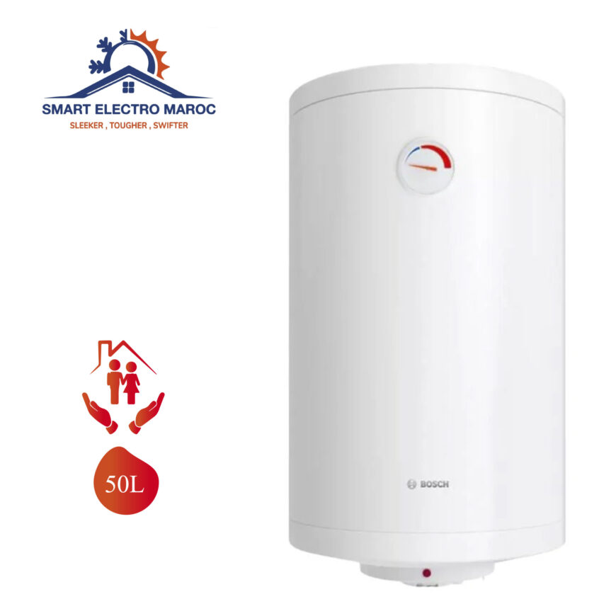 Chauffe-eau Électrique Bosch 50 L, économique et fiable, idéal pour les petites familles, avec garantie et installation en option au Maroc.