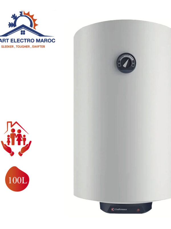 Chauffe-eau Électrique Chaffoteau 100 L, adapté pour grandes familles, avec installation en option et livraison gratuite au Maroc.