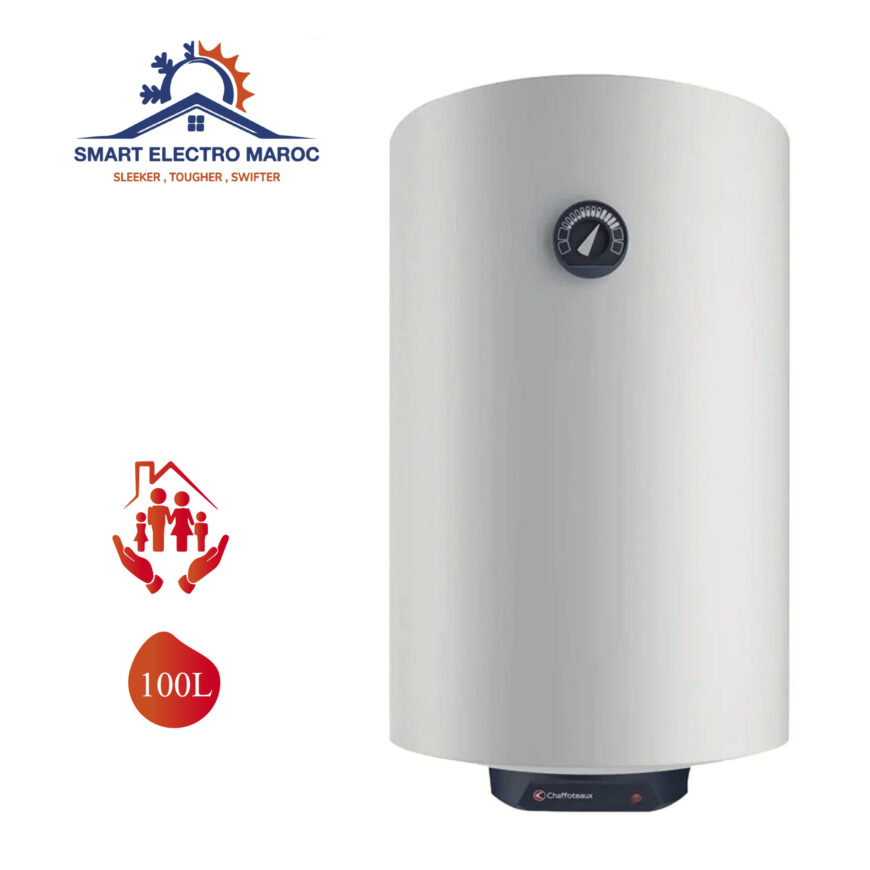 Chauffe-eau Électrique Chaffoteau 100 L, adapté pour grandes familles, avec installation en option et livraison gratuite au Maroc.