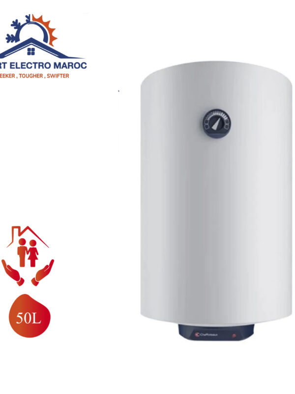 Chauffe-eau Électrique Chaffoteaux 50 L, adapté pour foyers de petite taille, avec installation en option et livraison gratuite au Maroc.