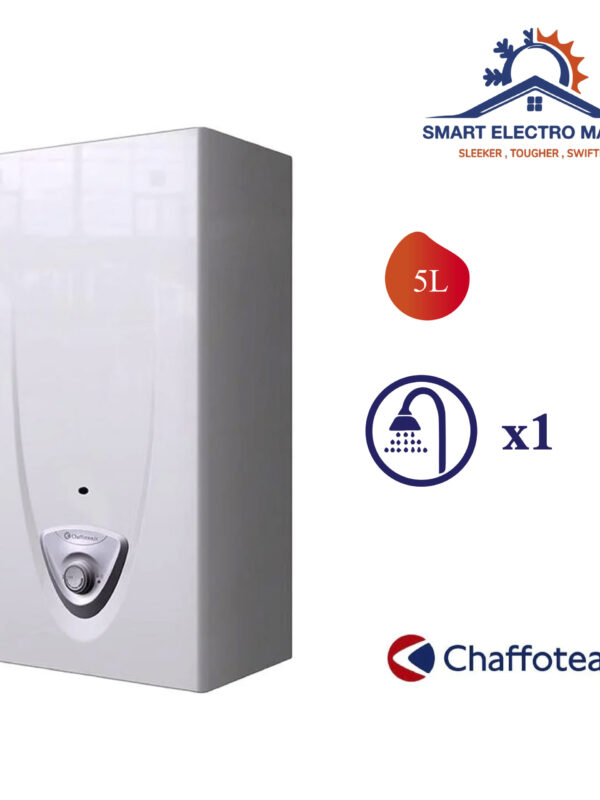 Chauffe-eau à gaz Chaffoteaux Fluendo 5L – Eau chaude instantanée et économies d’énergie.