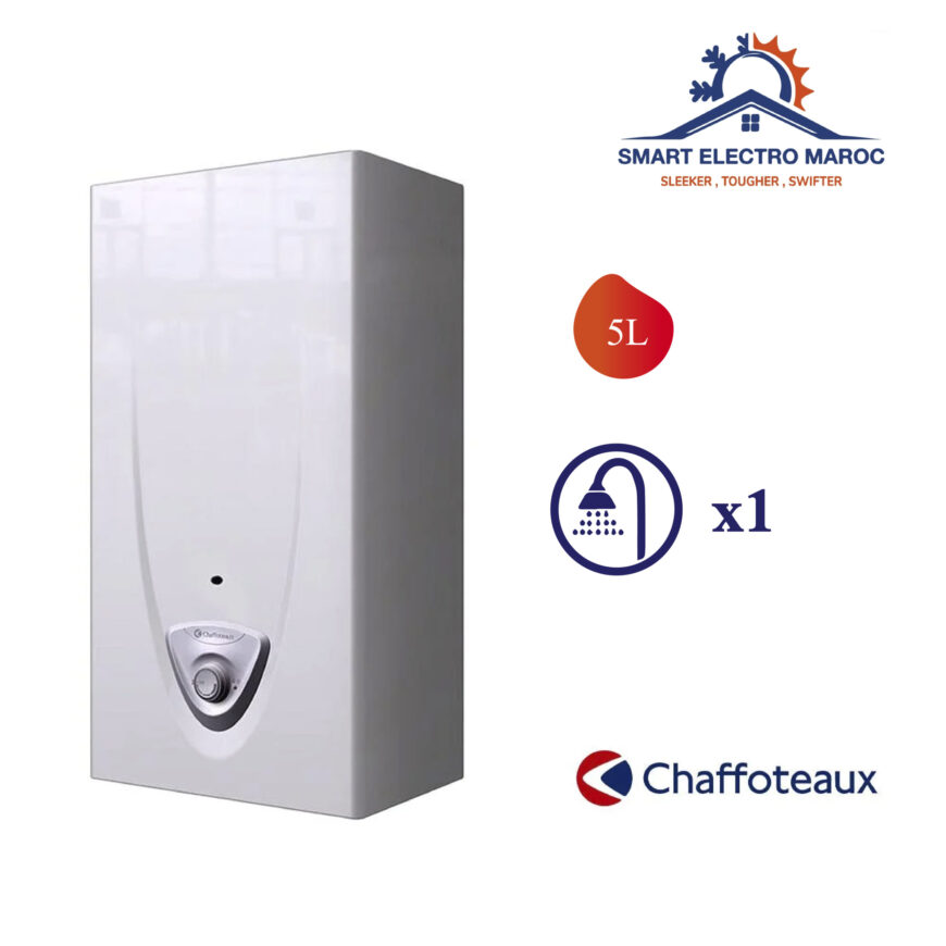 Chauffe-eau à gaz Chaffoteaux Fluendo 5L – Eau chaude instantanée et économies d’énergie.