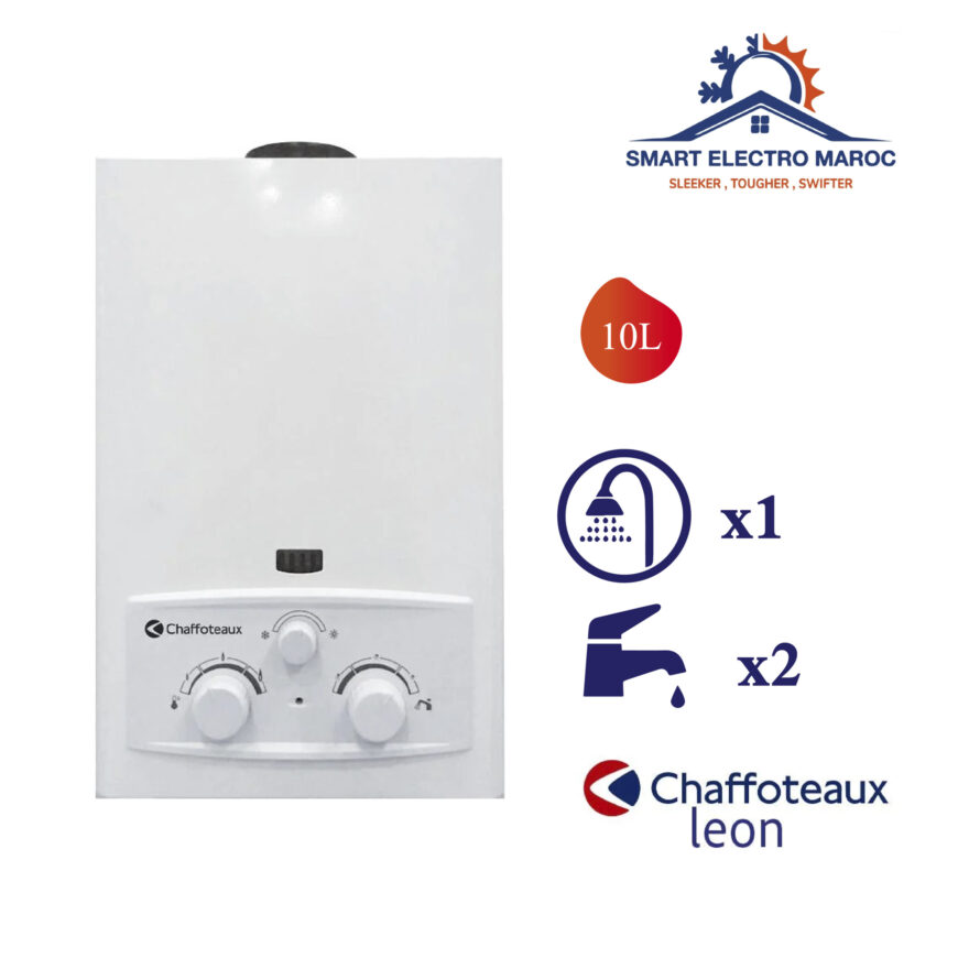 Chauffe-eau à gaz Chaffoteaux Léon 10L – Eau chaude instantanée et économies d’énergie.