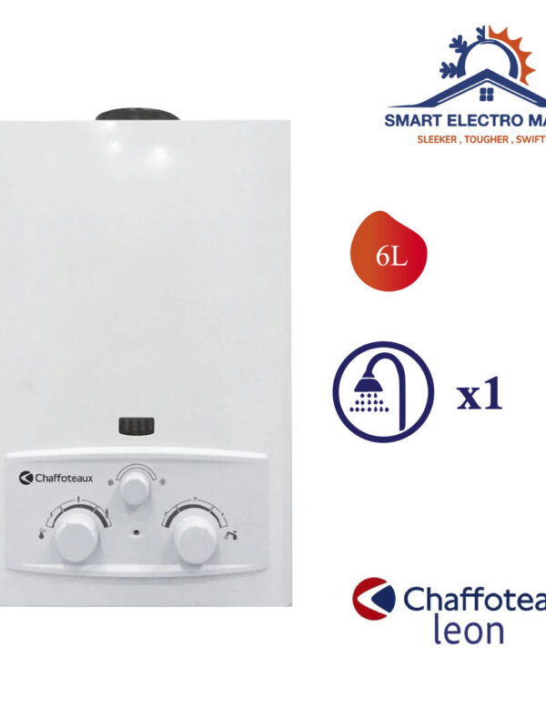 Chauffe-eau à gaz Chaffoteaux Léon 6L – Eau chaude instantanée et économies d’énergie.