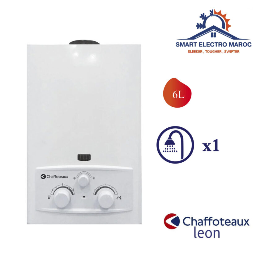 Chauffe-eau à gaz Chaffoteaux Léon 6L – Eau chaude instantanée et économies d’énergie.
