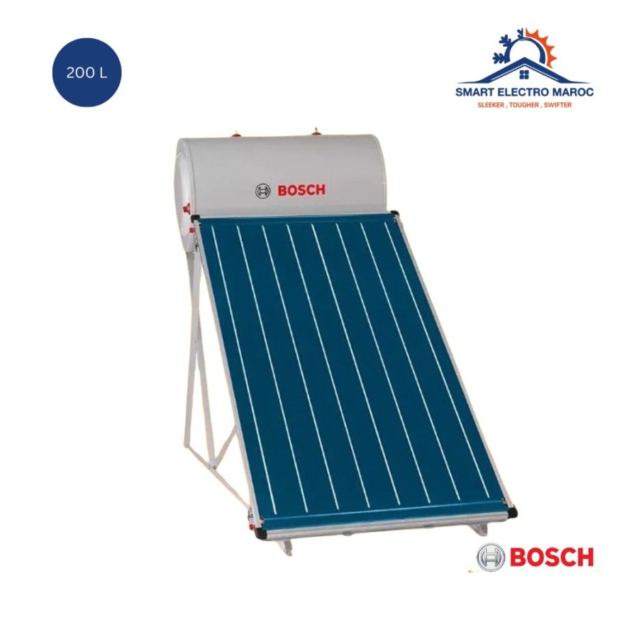 Chauffe-eau solaire Bosch 200 L, une solution écologique et performante, avec installation en option et livraison gratuite au Maroc.