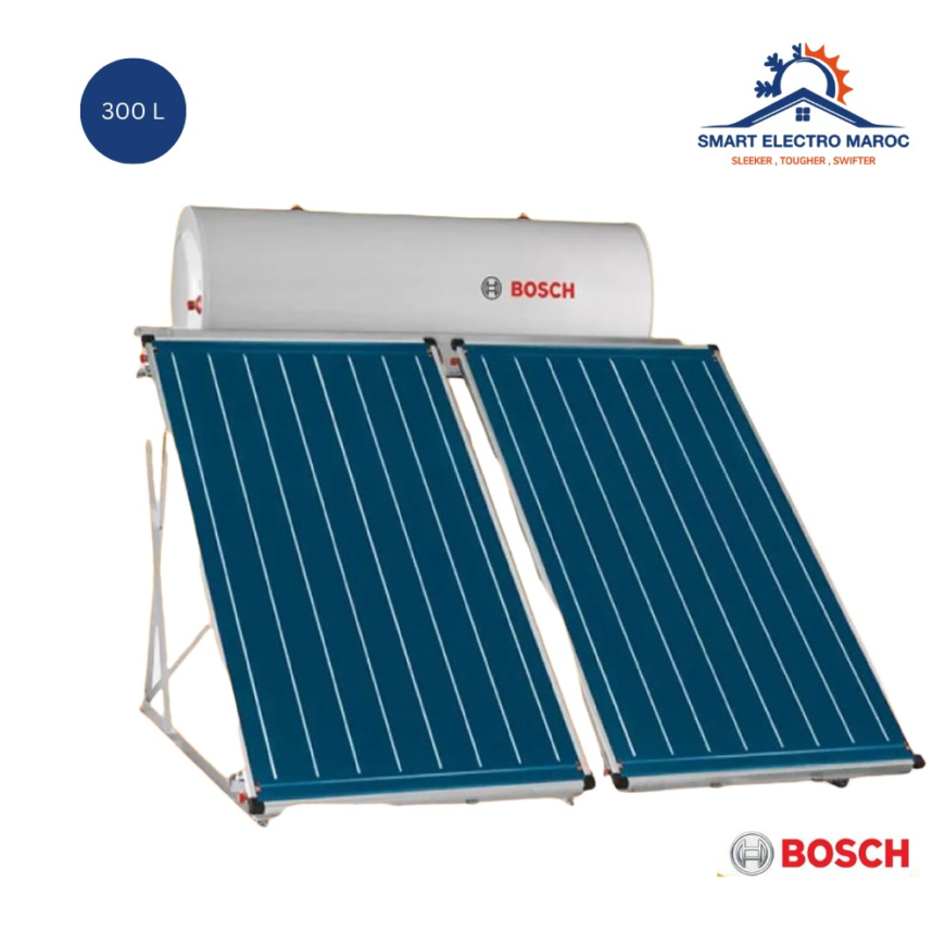 Chauffe-eau solaire Bosch 300 L, solution écologique et performante, avec installation en option et livraison gratuite au Maroc.