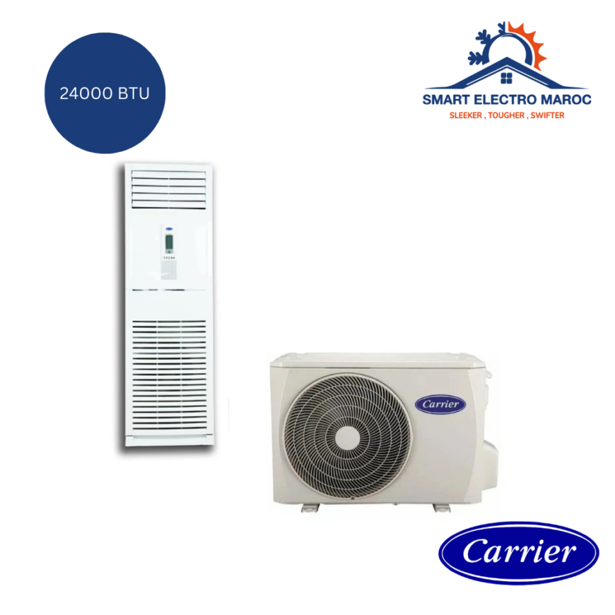 Climatiseur Armoire Carrier 24000 BTU R410, idéal pour les grands espaces avec installation en option et livraison gratuite au Maroc.