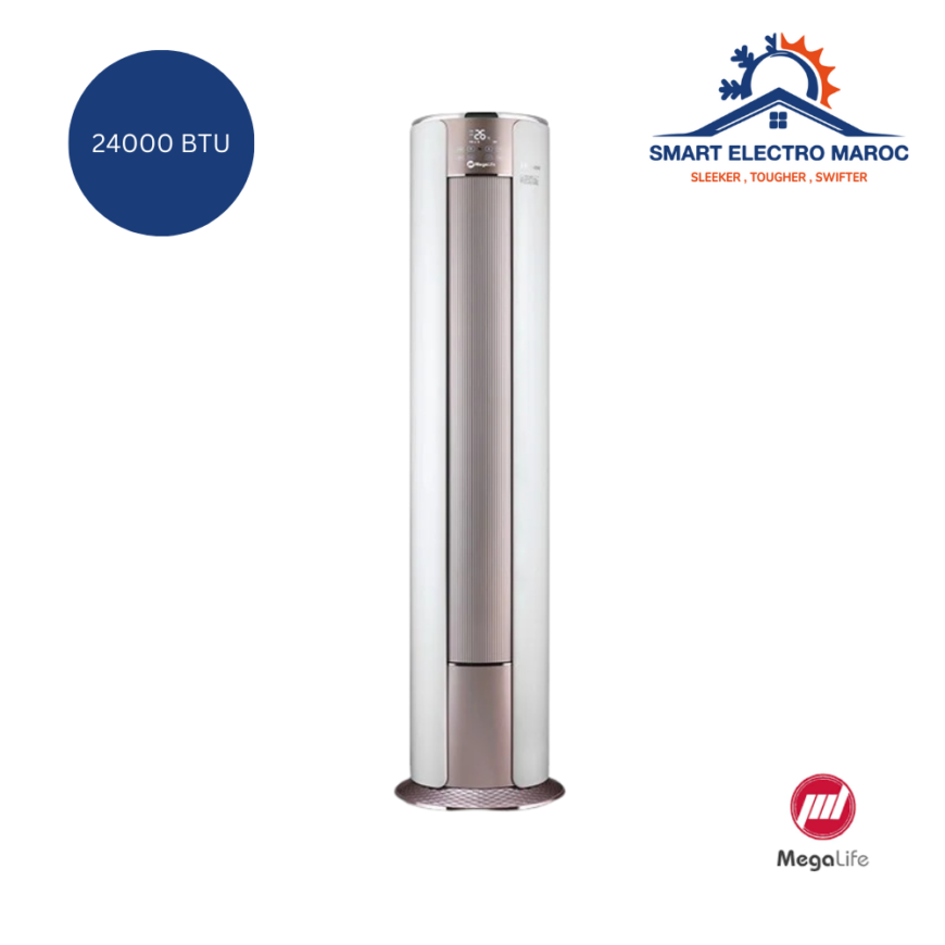 Climatiseur Armoire Décorative MEGALIFE Inverter 24000 BTU 220V, puissant et écoénergétique, disponible au Maroc avec installation en option.