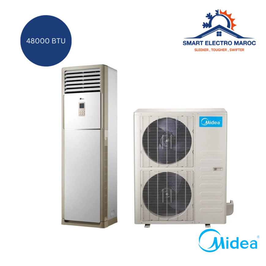 Climatiseur Armoire MIDEA 48000 BTU R410, solution idéale pour grandes surfaces commerciales au Maroc.