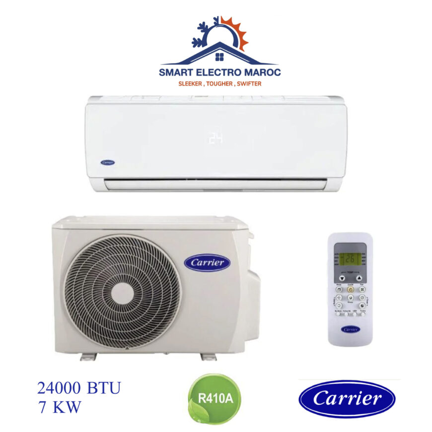Climatiseur CARRIER 24000 BTU Ecoplus, puissant et économique, avec installation en option et livraison gratuite au Maroc.