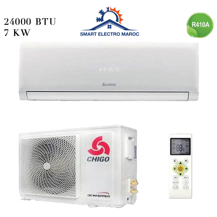 Climatiseur Split Mural CHIGO 24000 BTU Inverter, performant et économique, avec installation en option et livraison gratuite au Maroc.