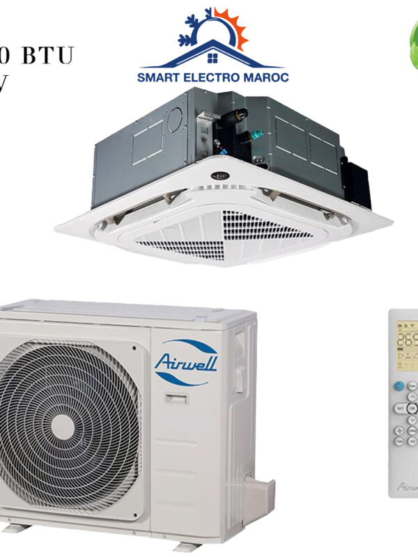 Climatiseur Cassette Airwell 24000 BTU R410, idéal pour grandes surfaces, refroidissement rapide et silencieux.