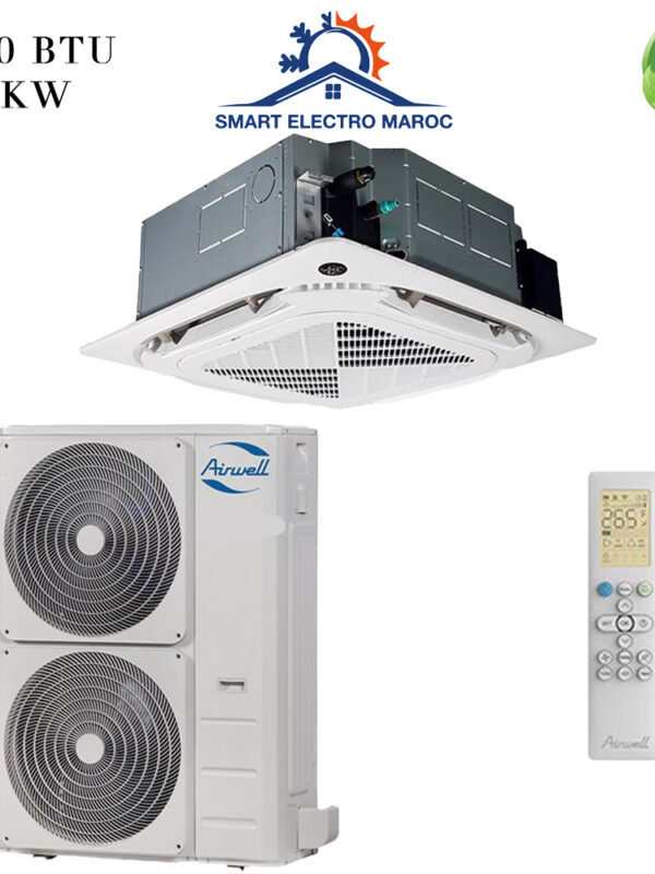 Climatiseur Cassette Airwell 60000 BTU R410, climatisation efficace pour grands espaces, faible consommation et installation discrète.
