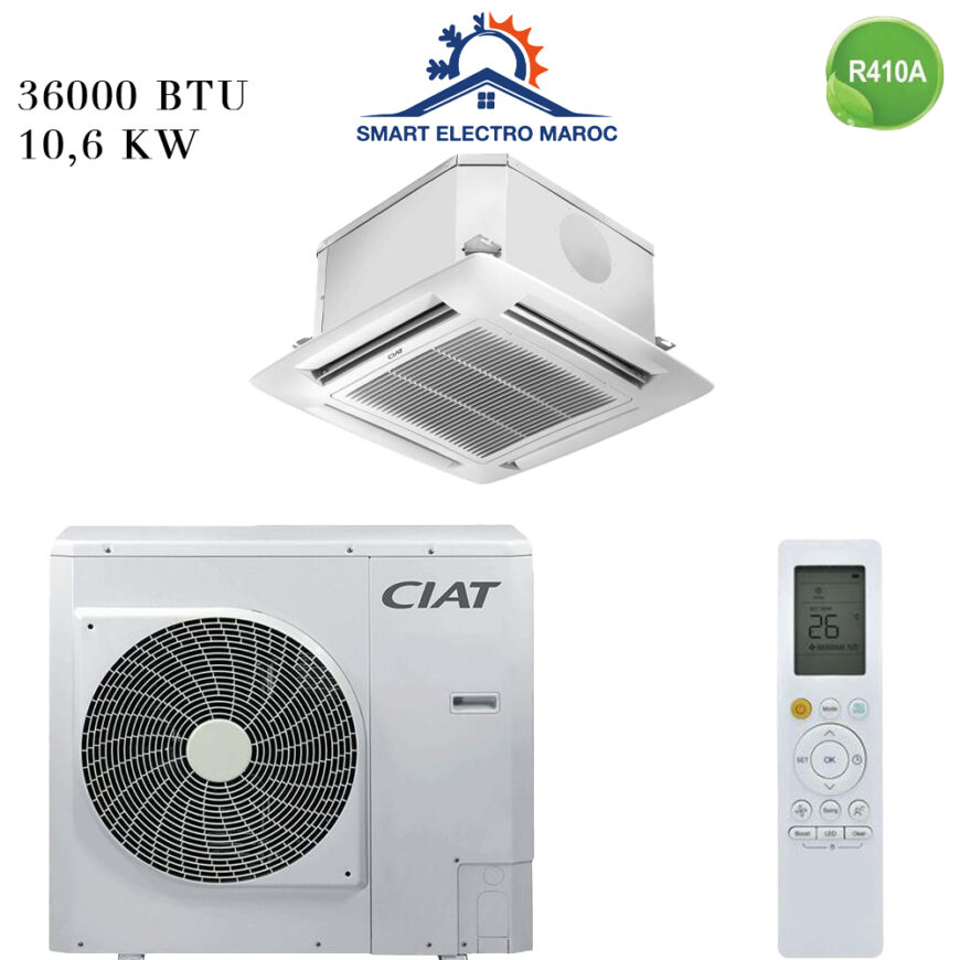 Climatiseur Cassette CIAT 36000 BTU R410 10.6 kW, climatisation puissante et discrète pour les grandes surfaces.
