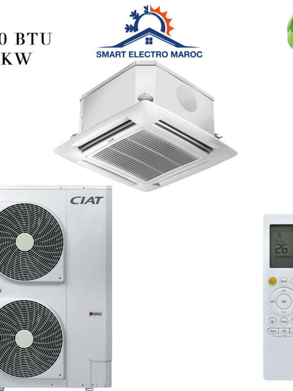 Climatiseur Cassette CIAT 48000 BTU R410, idéal pour les grandes surfaces, alliant performance et discrétion.