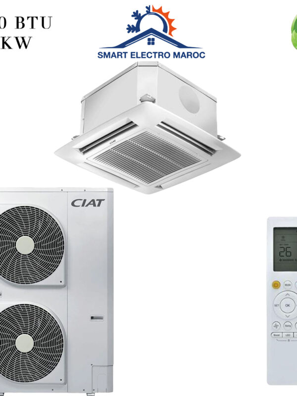 Climatiseur Cassette CIAT 60000 BTU R410, idéal pour très grandes surfaces, combinant performance et discrétion.