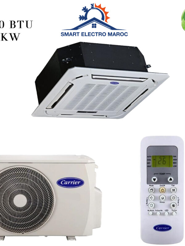 Climatiseur Cassette Carrier 36000 BTU R410 10.6 kW, refroidissement puissant et homogène.
