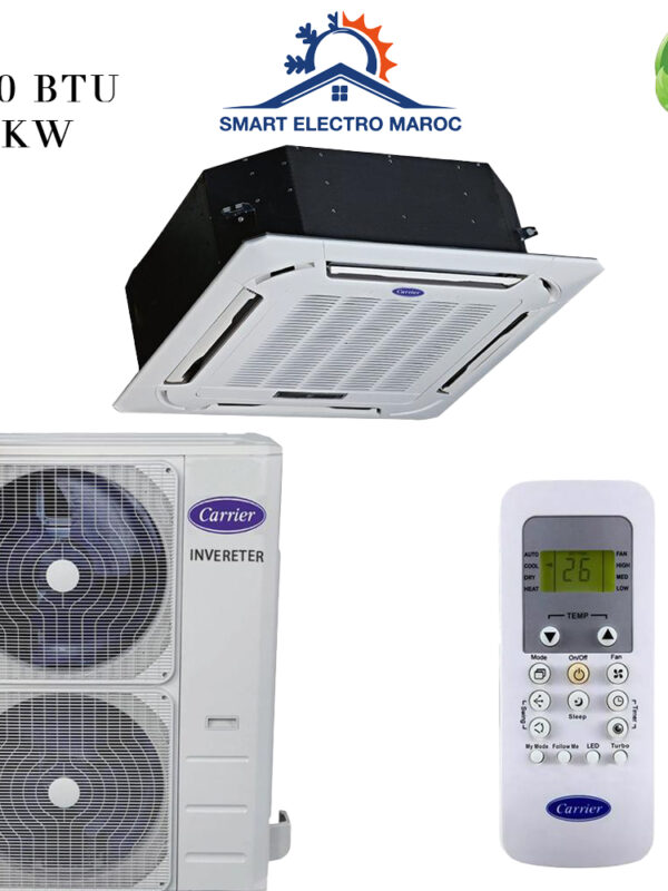 Climatiseur Cassette Carrier 48000 BTU Inverter 14.1 kW, efficacité et confort pour les grands espaces.