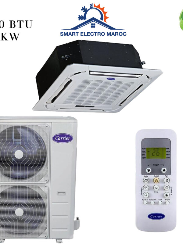 Climatiseur Cassette Carrier 48000 BTU R410 14.1 kW, refroidissement puissant pour grands espaces.