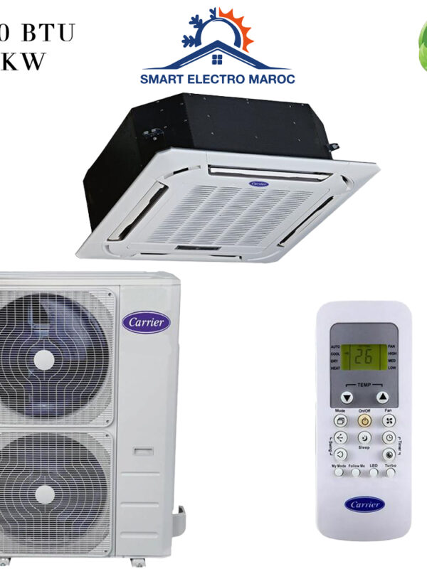 Climatiseur Cassette Carrier 60000 BTU R410 16.5 kW, conçu pour de grands espaces nécessitant un refroidissement performant.