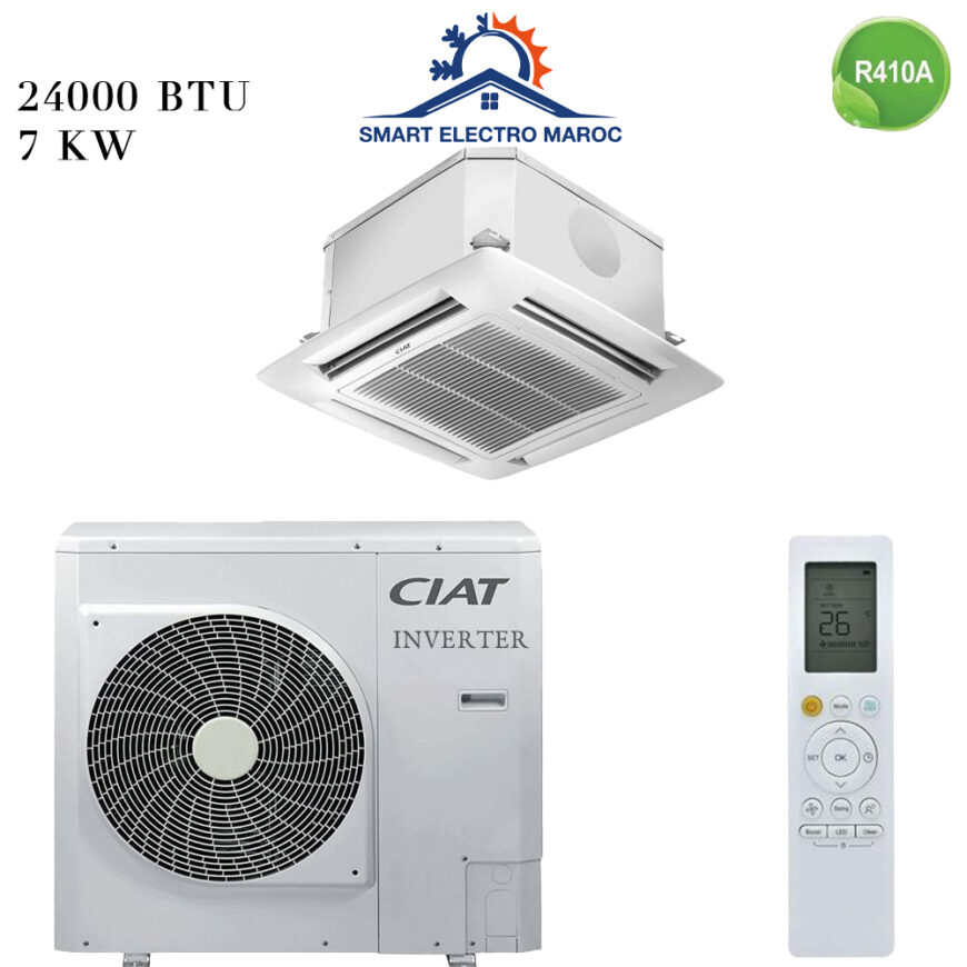 Climatiseur Cassette Ciat 24000 BTU Inverter, une solution de climatisation encastrée performante et silencieuse.