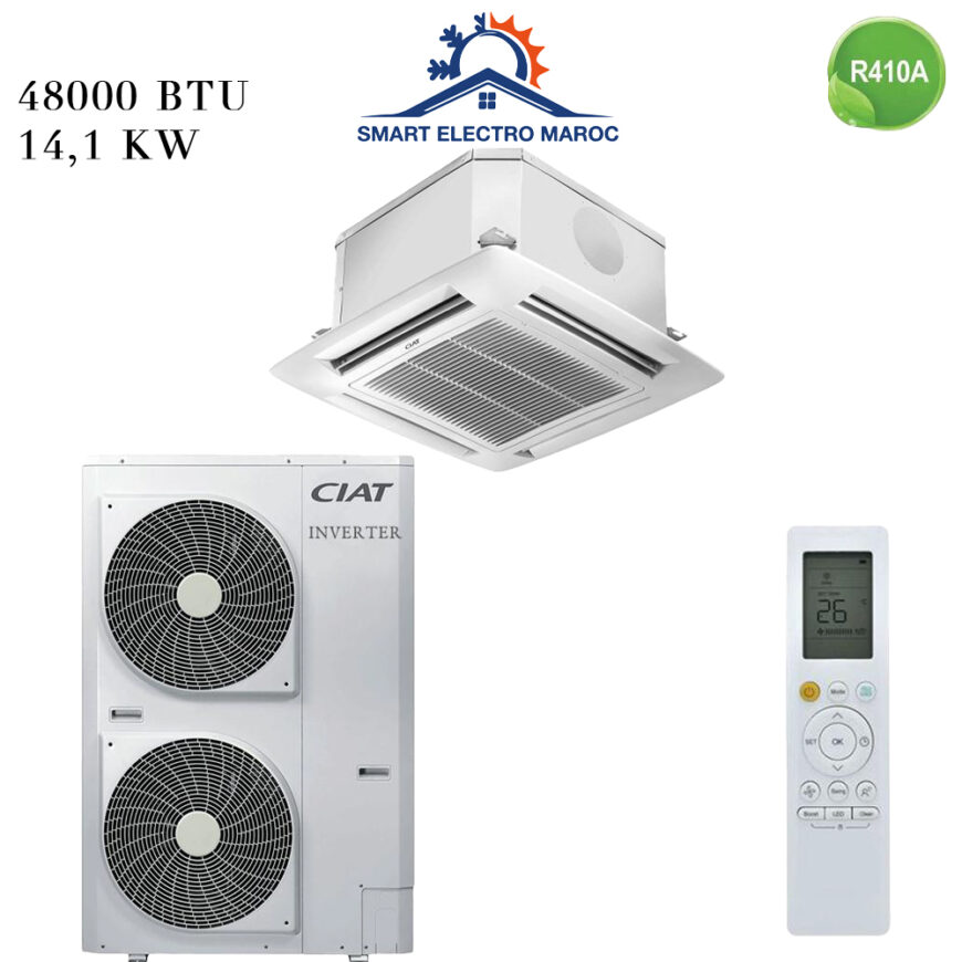 Climatiseur Cassette Ciat 48000 BTU Inverter, refroidissement efficace et homogène pour grands espaces.