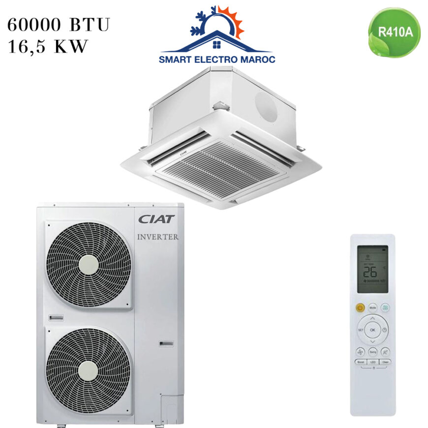 Climatiseur Cassette Ciat 60000 BTU Inverter, climatisation efficace et silencieuse pour grands espaces.