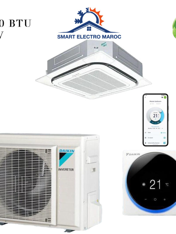 Climatiseur Cassette Daikin 24000 BTU Inverter R32 7 kW, technologie Inverter pour un refroidissement éco-énergétique et discret.