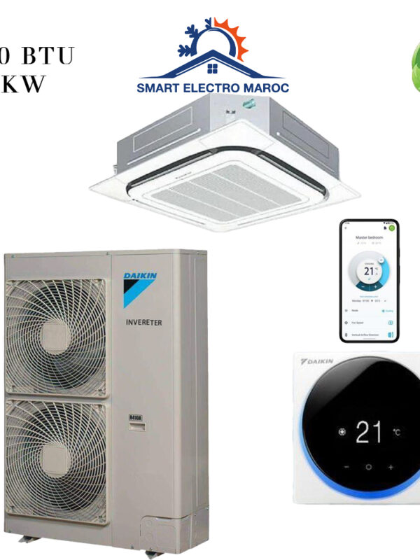 Climatiseur Cassette Daikin 60000 BTU Inverter R32 16.5 kW, refroidissement puissant et consommation optimisée.