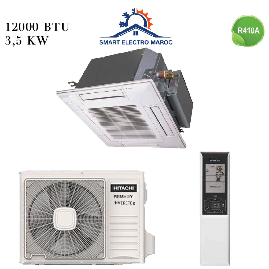 Climatiseur Cassette HITACHI 12000 BTU Inverter 3.5 kW, efficace et éco-énergétique.