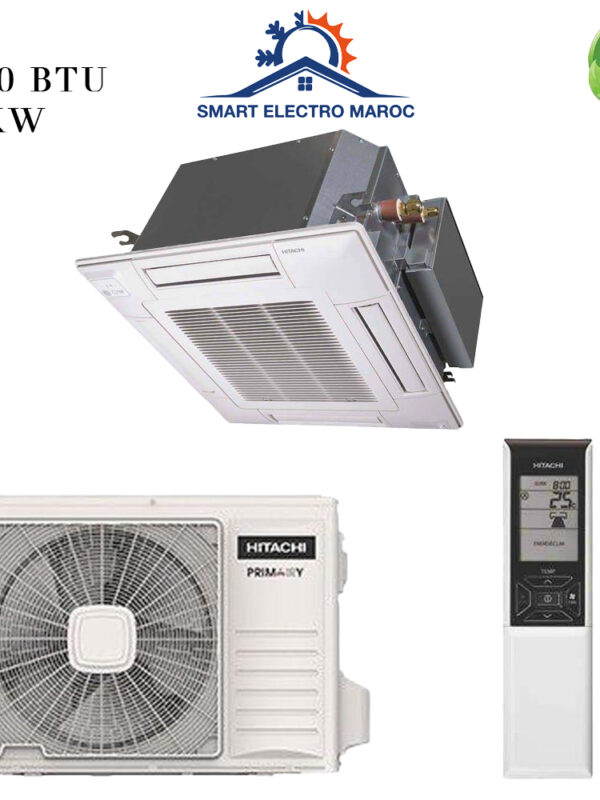Climatiseur Cassette HITACHI 18000 BTU R410 5.3 kW, diffusion homogène et faible consommation énergétique.