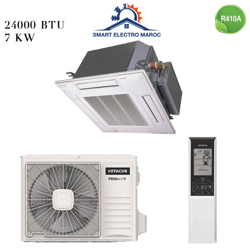 Climatiseur Cassette HITACHI 24000 BTU R410 7 kW, performance et diffusion homogène.
