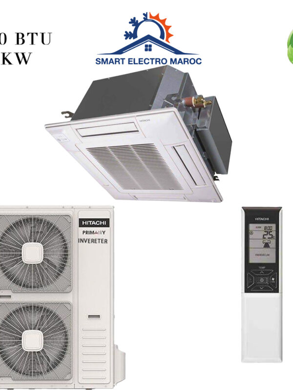 Climatiseur Cassette HITACHI 48000 BTU Inverter 14.1 kW, puissant et discret pour un confort optimal.
